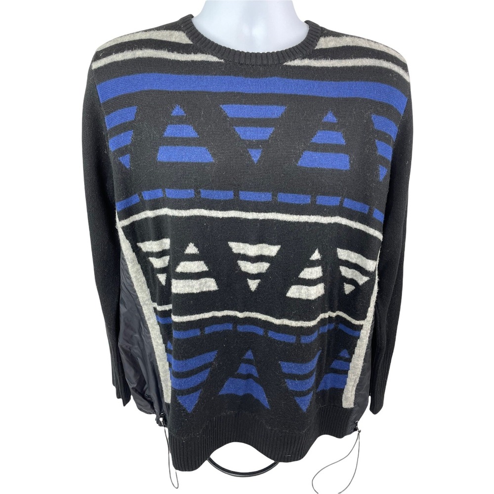 Banana Republic Sweater Mens Large Black Blue Merino Wool Blend Pullover
